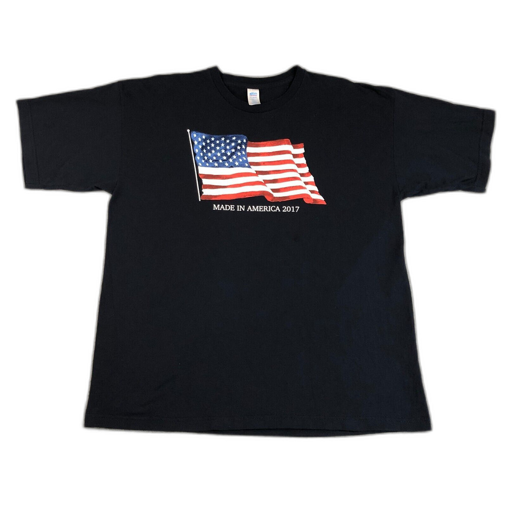 Vintage Made In America Shirt‎ Men Extra Large Black Graphic Flag Tee Crew Neck